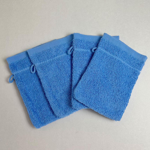 Lot de 4 gants de toilettes bleu nattier  Becquet Linge de maison