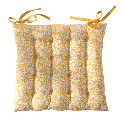 Galette de chaise motifs fleurettes jaune FLORA  Becquet