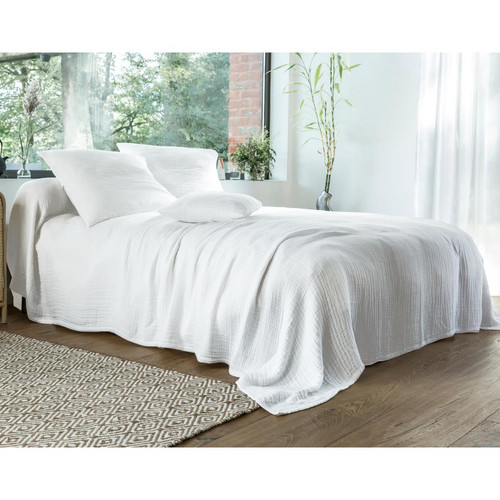 Becquet - Jeté de lit WELLS blanc en gaze de coton - Couvre lits jetes de lit 180 x 250 cm
