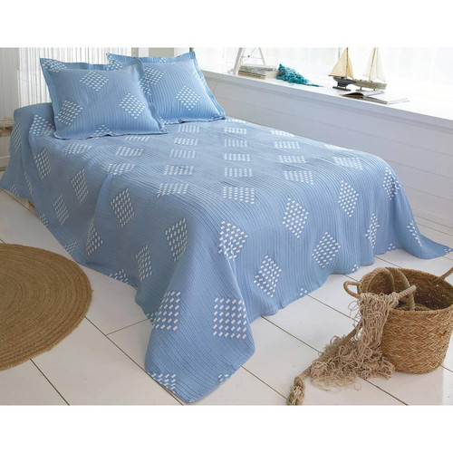 Becquet - Jeté de lit CROZON bleu ciel en polyester - Jetés de lit ou de canapé