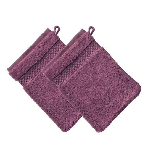 Lot de 2 gants de toilette AIRDROP  en coton violet aubergine Becquet Linge de maison