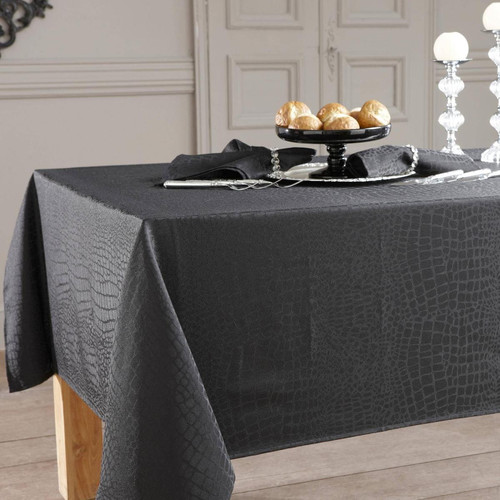 Becquet - Lot de 3 Serviettes de Table damassé et antitache Noir - Serviette de table