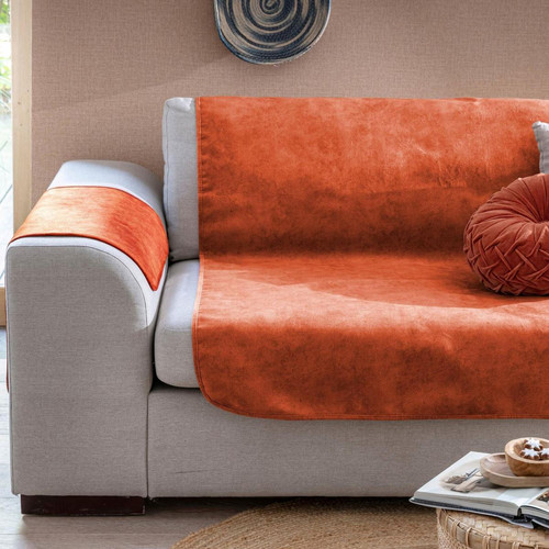 Protège fauteuil en suédine OLIVIA orange poterie Becquet Linge de maison