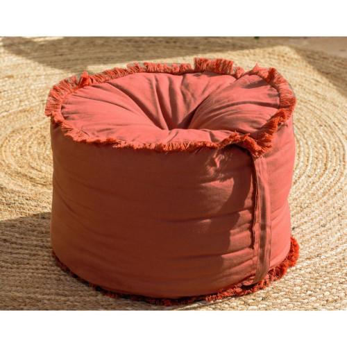 Becquet - Pouf frangé  rouge tomette en coton - Pouf Design