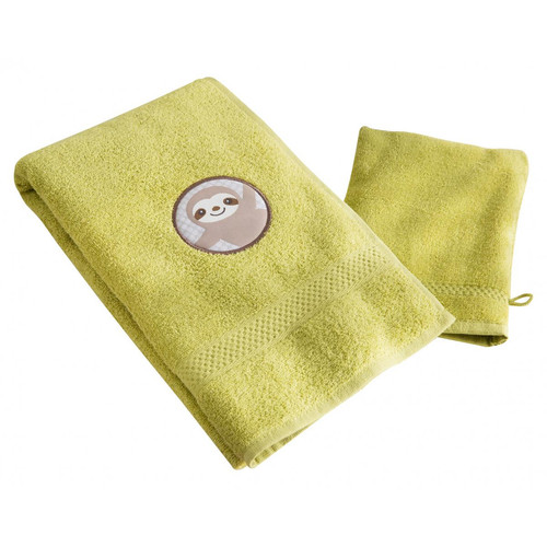 Serviette de bain enfant verte PETITES BETES en coton Becquet Linge de maison