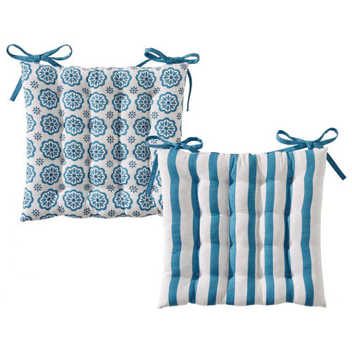 Galette de chaise coton LISBONNE - bleu Bleu Becquet Linge de maison