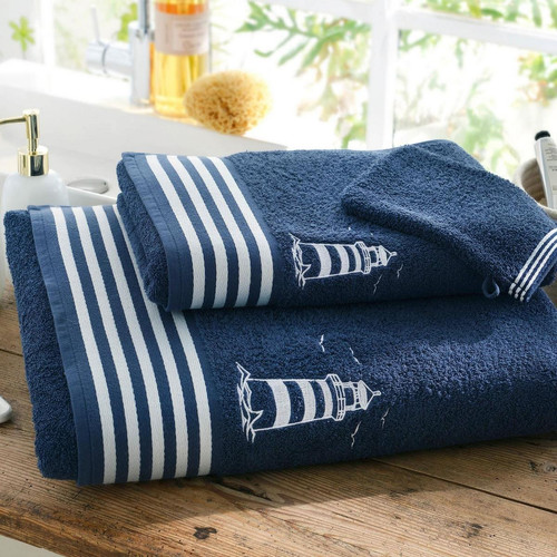 Becquet - Serviette de toilette PHARE  50x90 bleu marine en coton  - Serviettes draps de bain bleu
