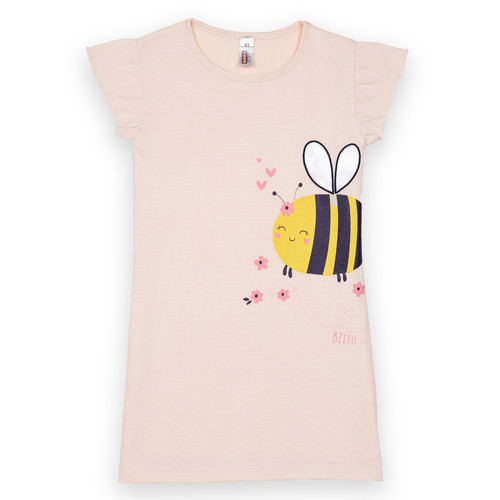 Robe de nuit filette uni imprimé Bee devant - Rose Nude Mon P'tit Dodo LES ESSENTIELS ENFANTS