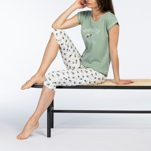 Pyjama corsaire manches longues vert en coton Dodo Homewear Mode femme
