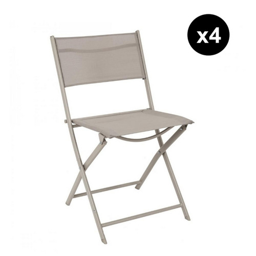 3S. x Home - Lot de 4 Chaise Pliante d'Extérieur Textilene Taupe - Le jardin