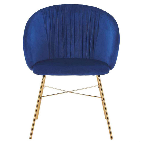 3S. x Home - Chaise SARTA Velours Bleu Pieds Or - Chaise Et Tabouret Et Banc Design