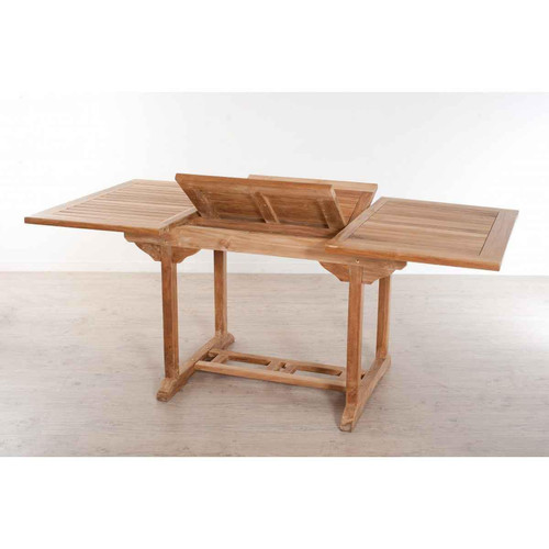 SALON DE JARDIN EN BOIS TECK 4/6 pers : Ensemble de jardin - 1 Table rectangulaire extensible 120/180*90 cm et 6 chaises MACABANE