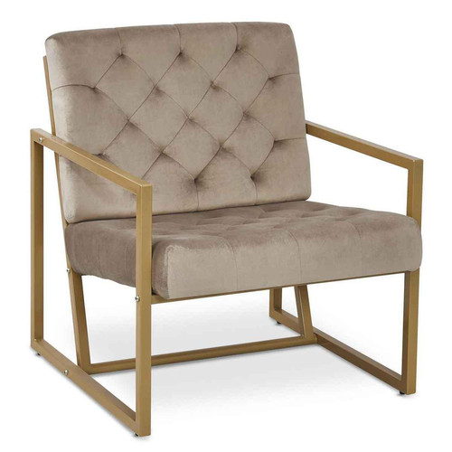 3S. x Home - Fauteuil WACO Velours Taupe Pieds Or - Fauteuil Design
