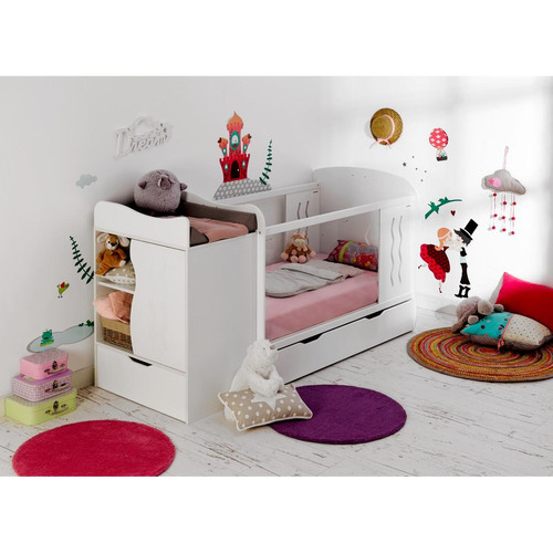 3S. x Home - Lit Combiné Bébé Enfant Blanc avec Tiroir BELEM - Lit Enfant Design
