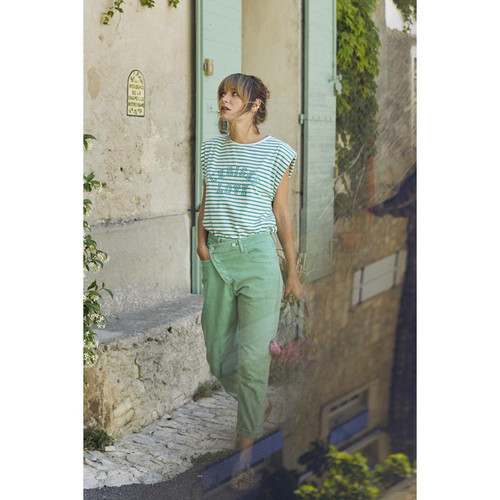 Le Temps des Cerises - Jeans boyfit cosy, 7/8ème vert en coton Zadie - Promo Jean droit femme