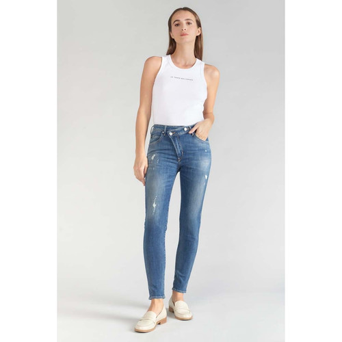 Le Temps des Cerises - Jeans skinny taille haute POWER, 7/8ème bleu en coton Cate - Promo Jean droit femme