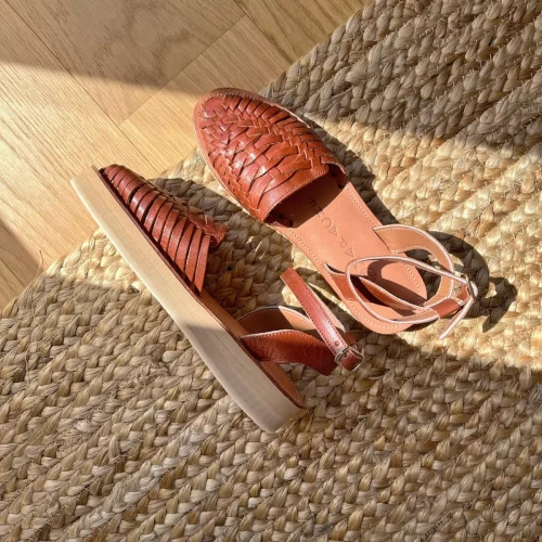 Sandales tressées à plateforme LOMA tabac marron en cuir Mapache