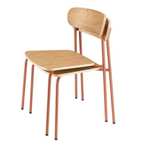 Lot de 2 chaises « écolier » en Bois de frêne et Acier terracotta TOM Chaise