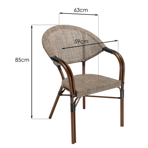 Lot de 2 chaises de jardin bistrot en acier textilène taupe VIANNEY Chaise de jardin