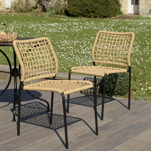 Macabane - Lot de 2 chaises de jardin en cordage tressé beige VIANNEY - Chaise de jardin
