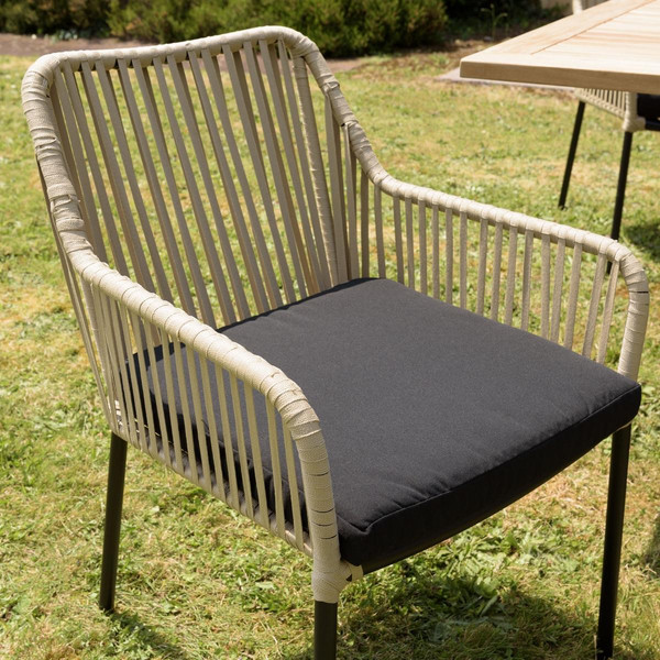 Lot de 2 fauteuils cordage couleur naturelle coussin assise noir MALO Noir MACABANE Meuble & Déco