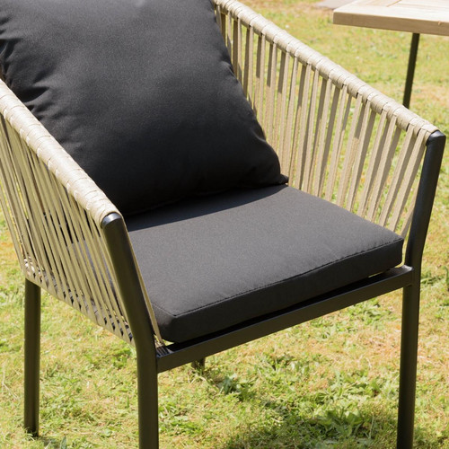 Lot de 6 fauteuils en cordage couleur naturelle coussins noirs MALO Noir MACABANE Meuble & Déco