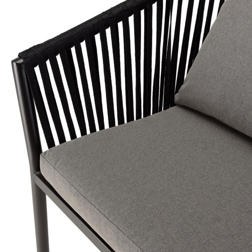 Lot de 6 fauteuils en cordage noir coussins gris anthracite MALO Salon de jardin