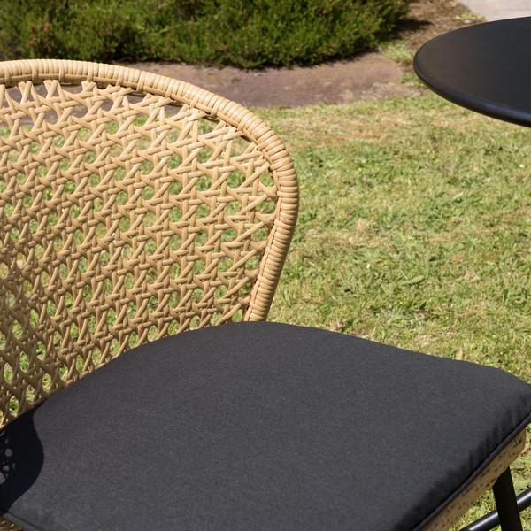 Salon de jardin 4 personnes Table ronde 120x120cm et 4 chaises beiges et noires Multicolore MACABANE Meuble & Déco