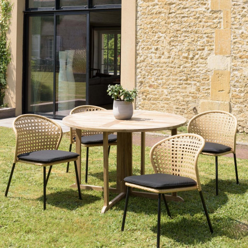 Macabane - Salon de jardin 4 personnes Table ronde 120x120cm et 4 chaises beiges et noires - Salon De Jardin Design