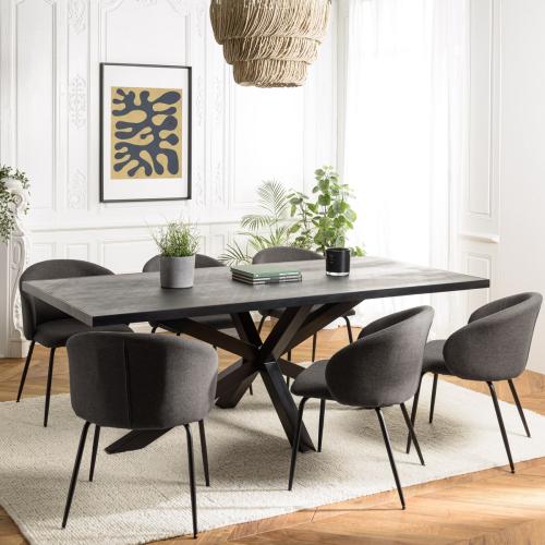 Macabane - Table à manger plateau noir effet pierre BASILE  - Table Design