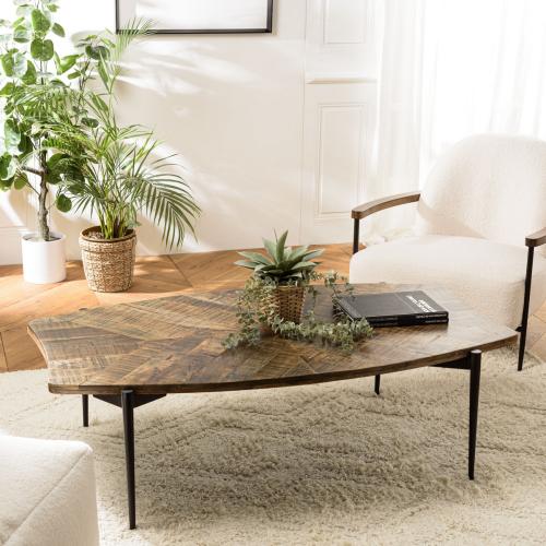 Macabane - Table basse bords concaves en bois recyclé KIARA  - Macabane meubles & déco