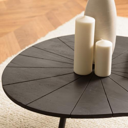 Table basse ovoïde plateau texturé Noir mat et pieds en Fer noir JAMES Table basse
