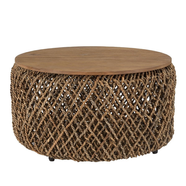 Table basse ronde 70x70cm en tissage de fibre de cocotier  MACABANE