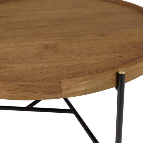 Table basse ronde 78x78cm plateau en bois de teck recyclé  Table basse