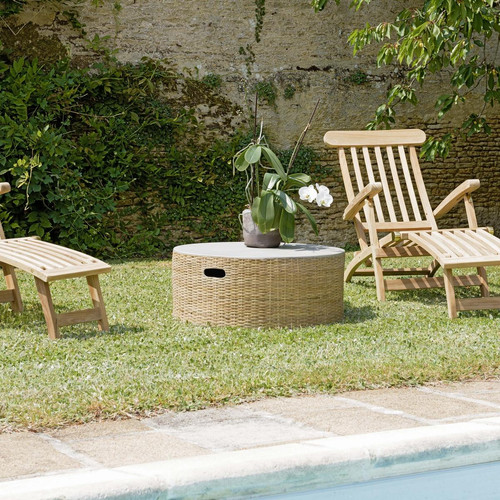 Macabane - Table basse ronde plateau en béton socle en bambou naturel HECTOR - Salon De Jardin Design
