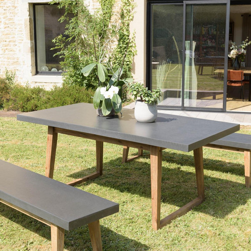 Macabane - Table rectangulaire effet béton foncé HECTOR - Salon De Jardin Design