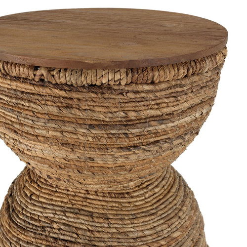 Tabouret ethnique en bois de teck recyclé Pouf