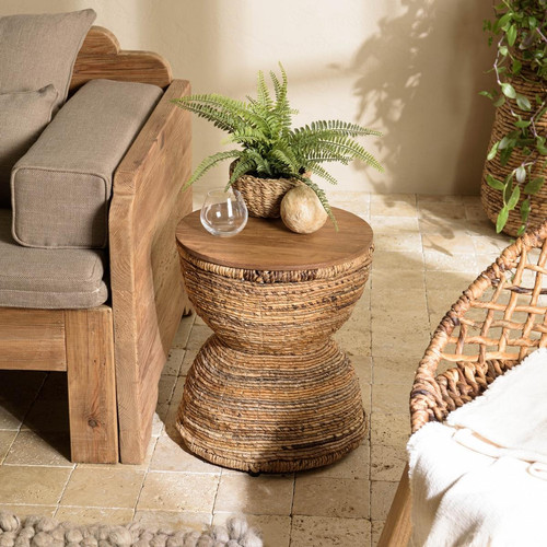 Macabane - Tabouret assise en bois de teck recyclé  - Pouf Design