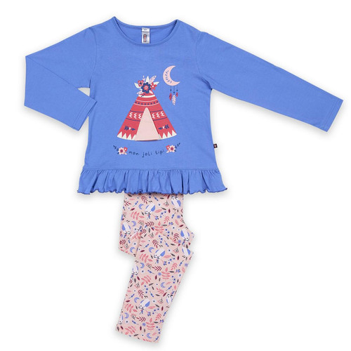 Pyjama Long fille en Coton - Bleu Imprimé / Nude Imprimé - mon joli tipi Mon P'tit Dodo LES ESSENTIELS ENFANTS