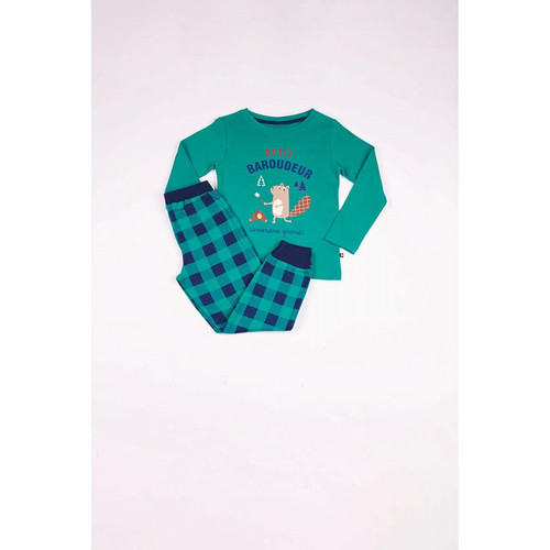 Pyjama Long Garçon en Coton - Vert Imprimé / Vert à Carreaux Bleu Marine Mon P'tit Dodo LES ESSENTIELS ENFANTS