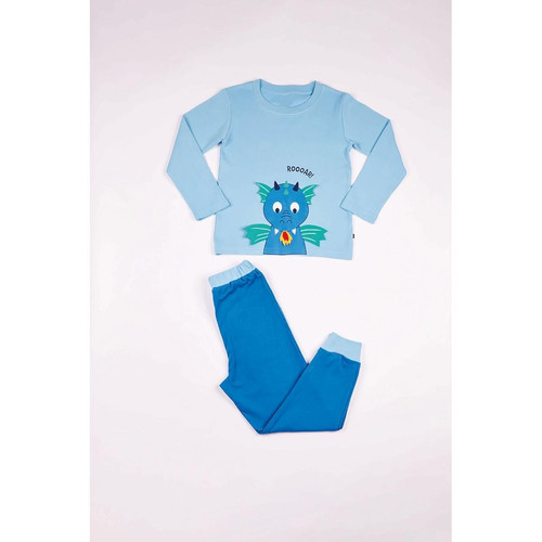 Pyjama Long Garçon en Coton - Bleu Clair Imprimé / Bleu Foncé et Bleu Clair Pastel - Dragon Mon P'tit Dodo LES ESSENTIELS ENFANTS
