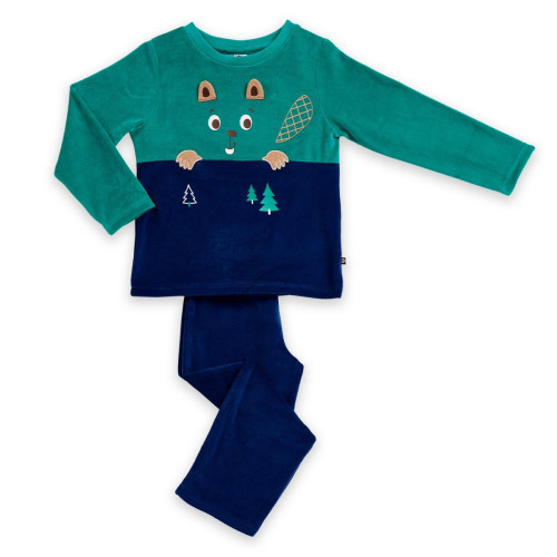 Pyjama Long Garçon - Bleu et  vert à motifs Castor Mon P'tit Dodo LES ESSENTIELS ENFANTS