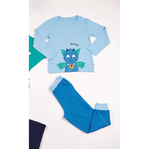 Pyjama Long Garçon en Coton - Bleu Imprimé - Roooar Mon P'tit Dodo LES ESSENTIELS ENFANTS