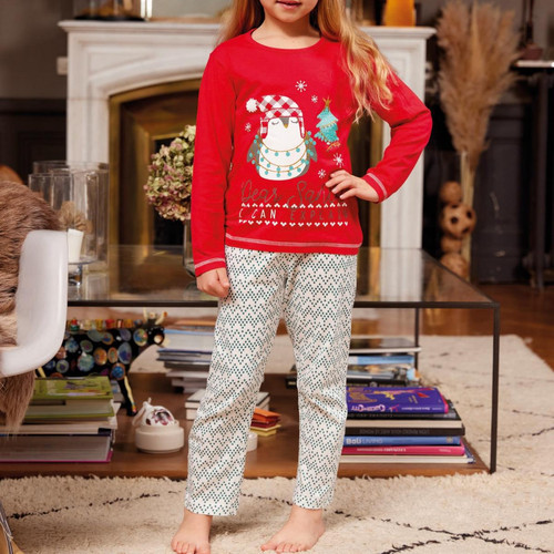 Pyjama Long fille en Coton - Rouge Blanc et Vert - Motifs Noël Mon P'tit Dodo LES ESSENTIELS ENFANTS