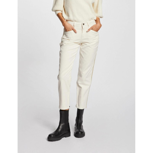 Pantalon droit à bandes métallisées blanc en coton Morgan Mode femme