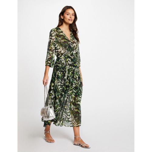 Robe longue fluide avec imprimée feuille vert  Morgan Mode femme