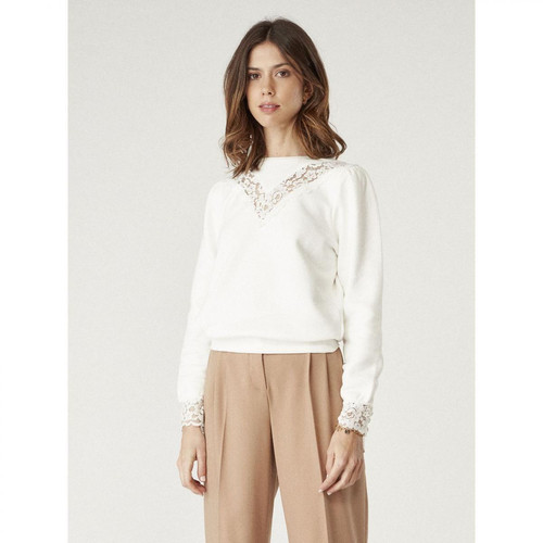 Sweatshirt détail dentelle blanc en coton Naf Naf Mode femme