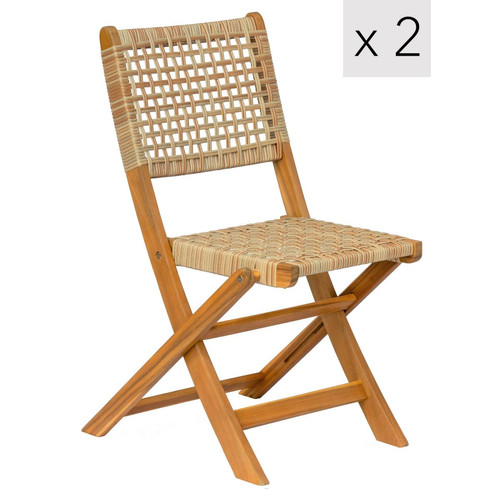 Nordlys - Lot de 2 chaises de jardin en acacia massif et corde - Chaise de jardin