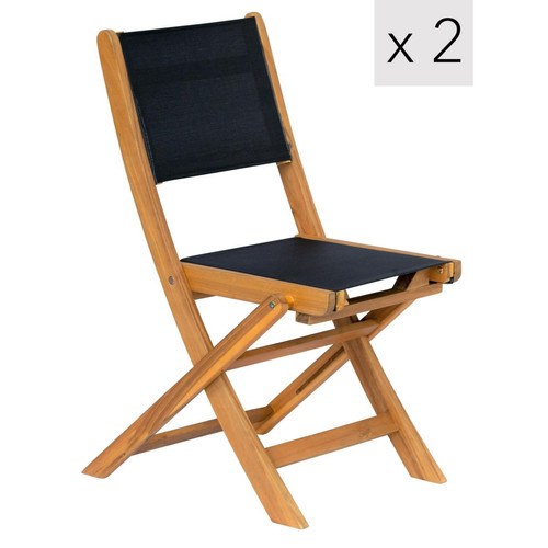 Lot de 2 chaises de jardin en acacia massif et textilene Noir Noir Nordlys Meuble & Déco