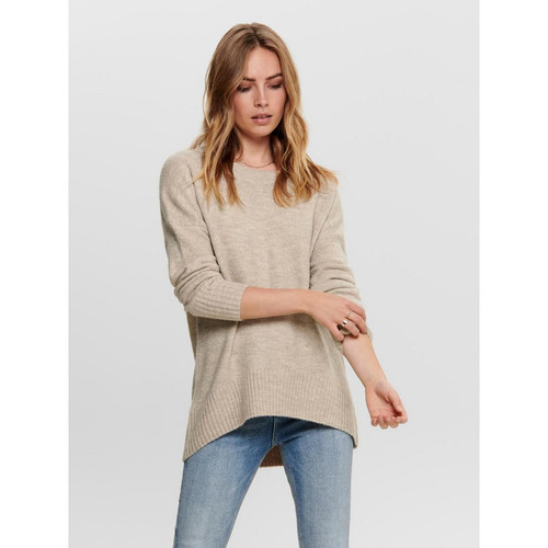 Pull en maille Col rond Manches longues Long beige Only Mode femme